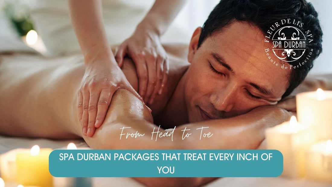 Man enjoying a full body massage surrounded by candles at Fleur De Lis Spa Durban, known for relaxing and rejuvenating spa packages