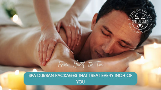 Man enjoying a full body massage surrounded by candles at Fleur De Lis Spa Durban, known for relaxing and rejuvenating spa packages