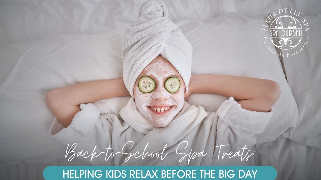 Child enjoying a relaxing facial with cucumber slices at Spa Durban, part of our back-to-school kids' spa packages to help children de-stress before the big day