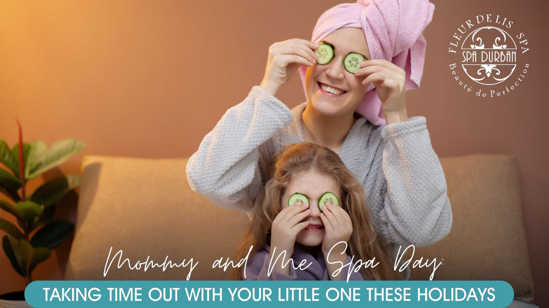 Mommy and me spa day scene showing mother and child enjoying a spa day together