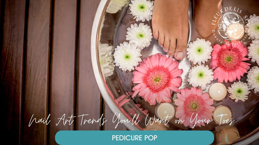 Woman has her feet in a flower bath during a pedicure appointment