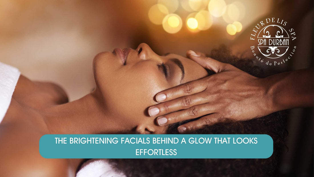 Woman receiving a relaxing facial massage with glowing skin, highlighting brightening facials at Spa Durban for radiant, even-toned results.