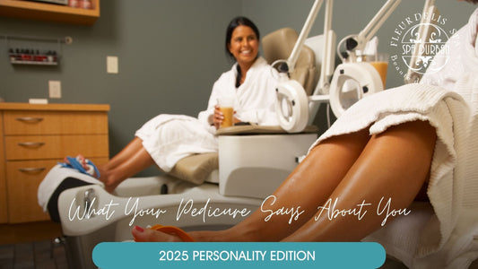 women in a spa smiling whiles getting a pedicure 