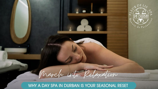 Woman relaxing at a day spa Durban with a towel and flowers, enjoying seasonal treatments that restore calm and balance