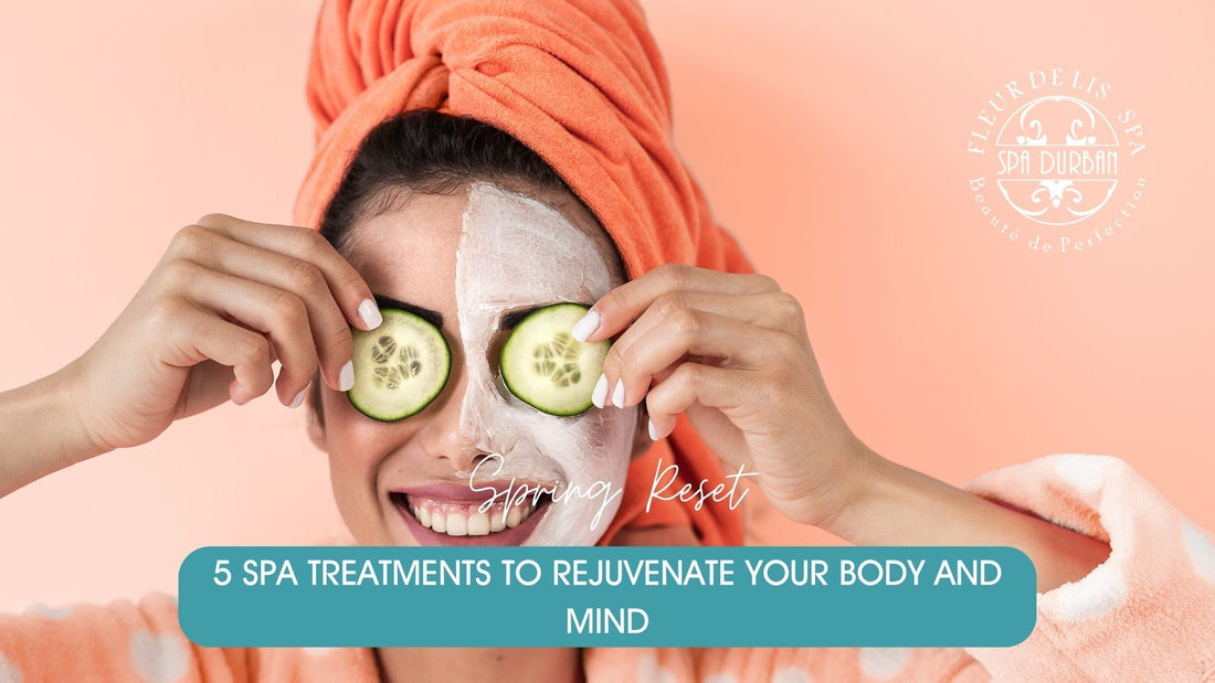 Woman enjoying a facial treatment with a towel wrap and cucumber slices over her eyes at Fleur de Lis Spa Durban, promoting spring rejuvenation with top spa treatments