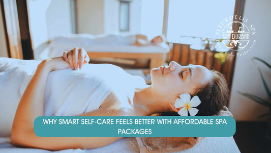 Woman relaxing during a massage with a flower in her hair, enjoying affordable spa packages at Spa Durban for calm, rejuvenation, and glow.