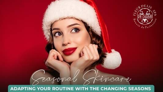 Festive woman in Santa hat with radiant skin, representing seasonal glow through spa treatments in Durban